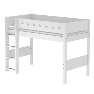 White High Bed 90x200cm - Straight ladder - White / White - Mattress Included