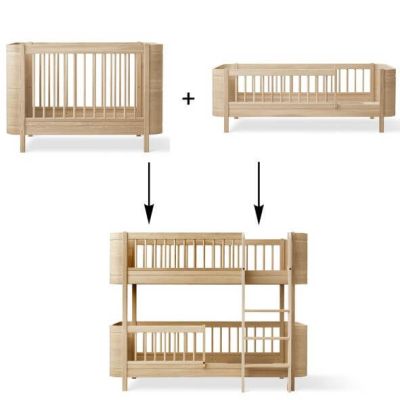 Mini+ Conversion Kit - Cot bed + Sibling Kit to Low-bunk bed - Oak