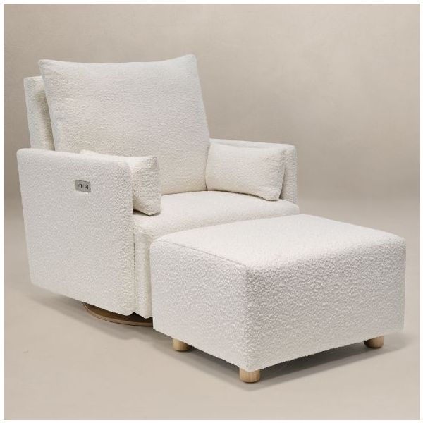 Ollie Swivel Nursery Glider with Back Recline Feature & Ottoman - Standard Size - Bouclé Oyster