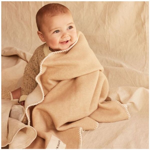 Two-tone Merino Baby Blanket Biniblanket - Camel / Ecru