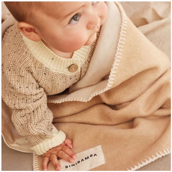 Two-tone Merino Baby Blanket Biniblanket - Camel / Ecru