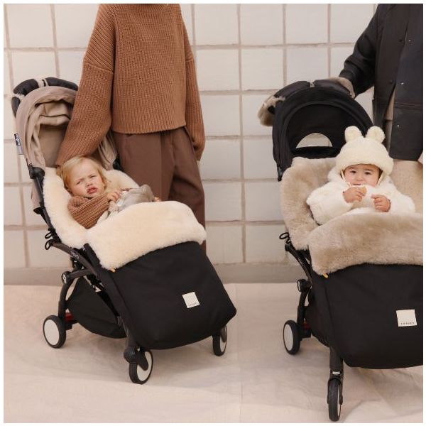 Moufles pour poussette en peau de mouton enduite - Milk