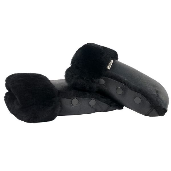 Coated Sheepskin Buggy Mittens - Black