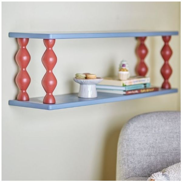 Bibiola Wooden Wall Shelf - 80 cm - Blue / Brown
