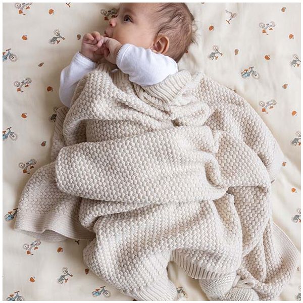 Couverture bébé en tricot Harper - Blanc Cassé