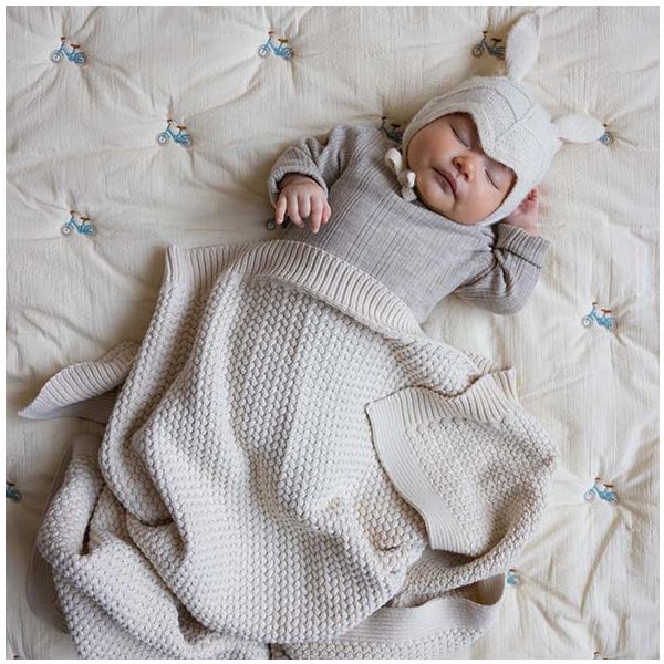 Couverture bébé en tricot Harper - Blanc Cassé