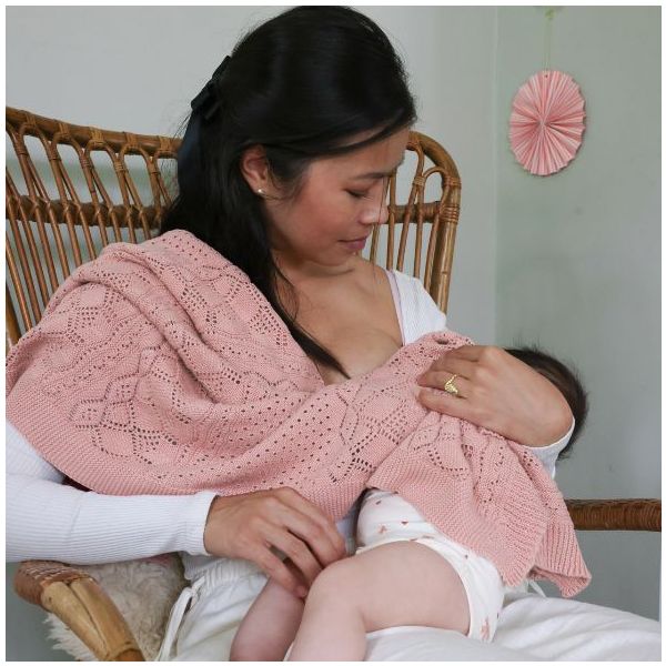 Couverture bébé en tricot Pointelle - Sorbet