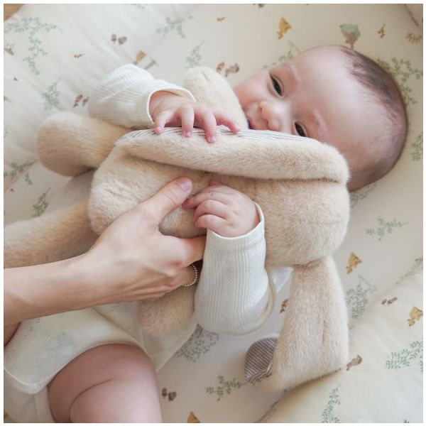 Doudou lapin Billie (29 cm) - Latte / Rayures Camel