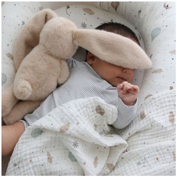 Doudou lapin Billie (29 cm) - Latte / Rayures Camel