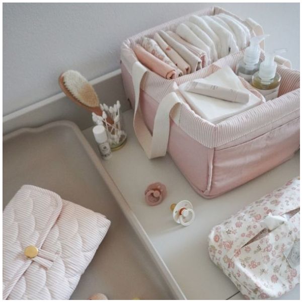 Panier organisateur de couches - Rayures Rose