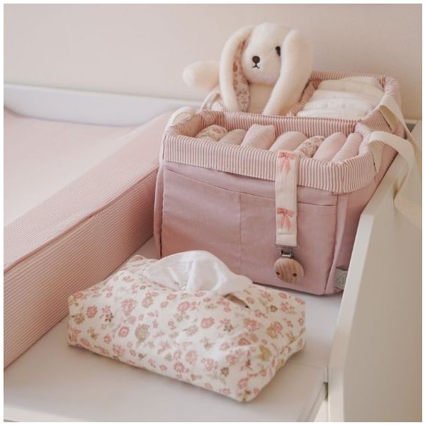 Panier organisateur de couches - Rayures Rose