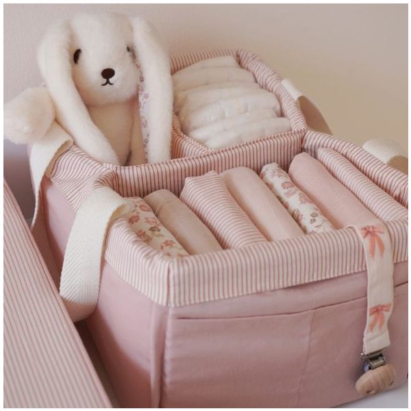 Panier organisateur de couches - Rayures Rose