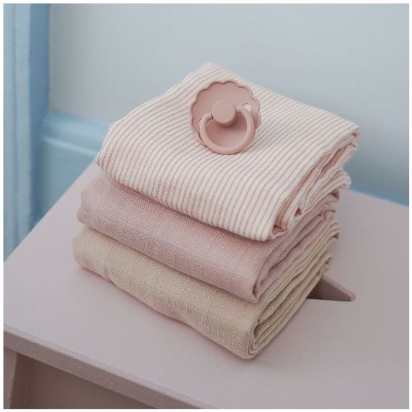 Set de 3 petits langes - Rayures Rose