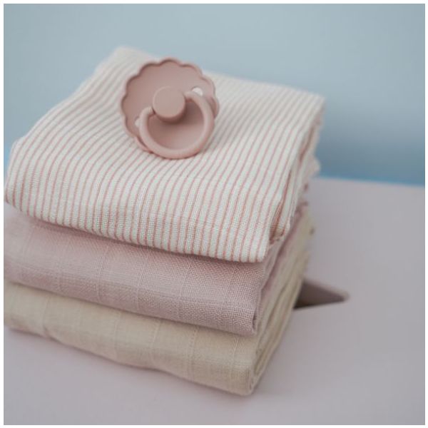Set de 3 petits langes - Rayures Rose
