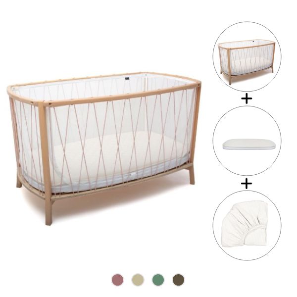 Lit Bébé Kimi 66 x 120 cm + Matelas + Protège Matelas + Drap Housse