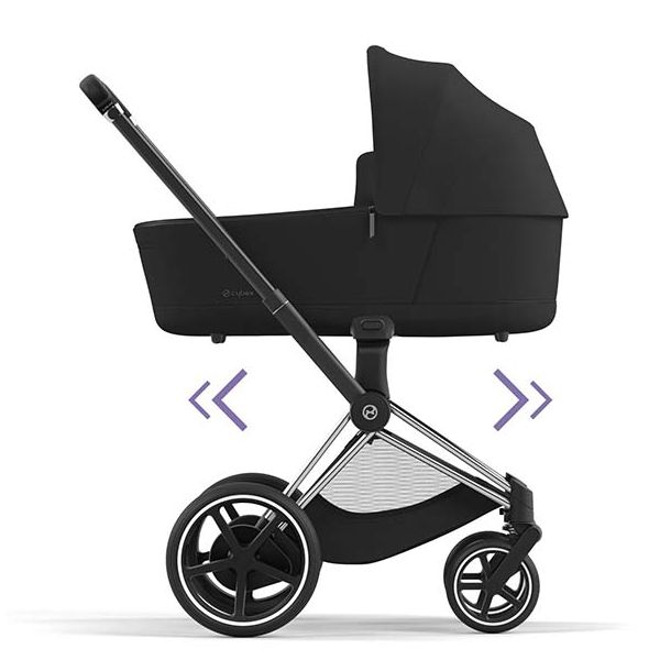 Poussette naissance et 2e âge e-Priam - Châssis Chrome Noir - Couleur de nacelle au choix