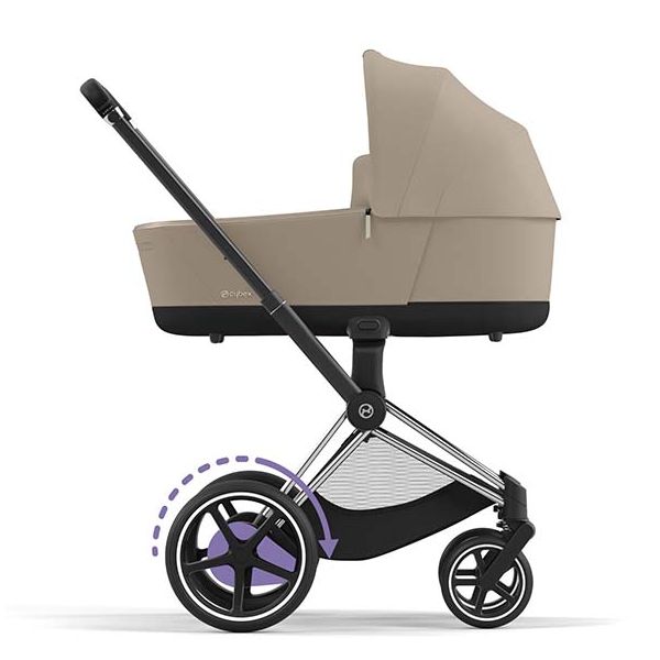 Poussette naissance et 2e âge e-Priam - Châssis Chrome Noir - Couleur de nacelle au choix