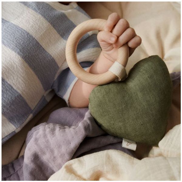 Lara Rattle Teething Ring - Heart Forest Green