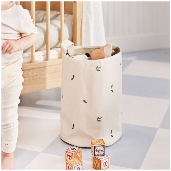 Grand panier à jouets brodé Brise - Feuilles