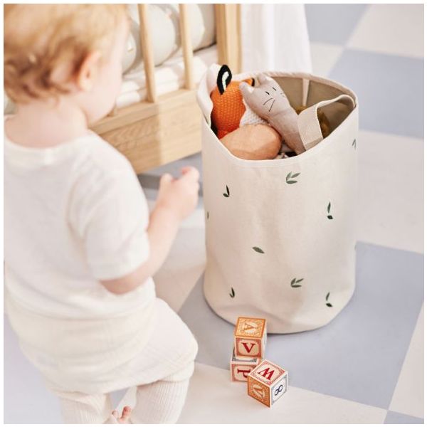 Grand panier à jouets brodé Brise - Feuilles