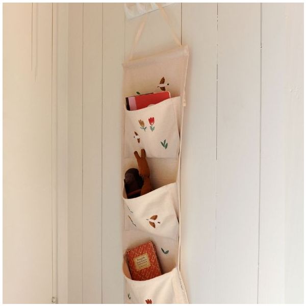 Rangement mural en toile brodé Pippa - Oiseaux