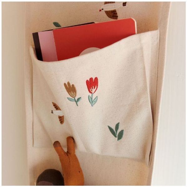 Rangement mural en toile brodé Pippa - Oiseaux