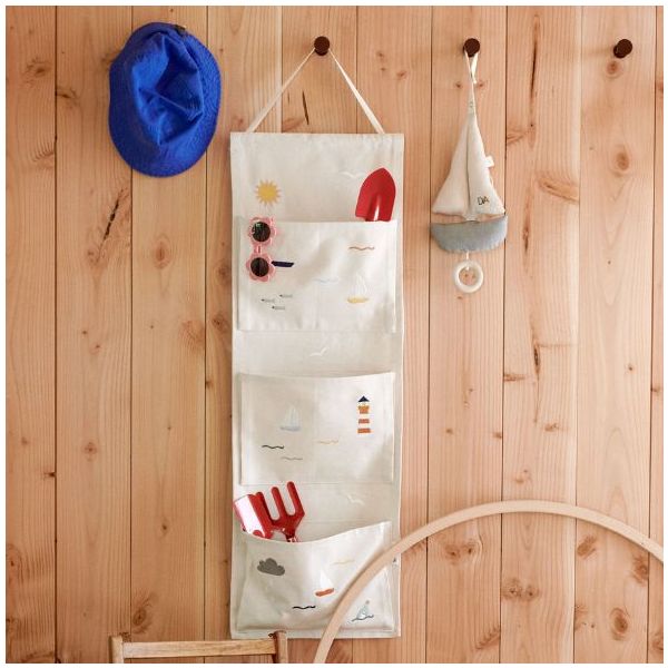 Rangement mural en toile brodé Pippa - Vie Marine