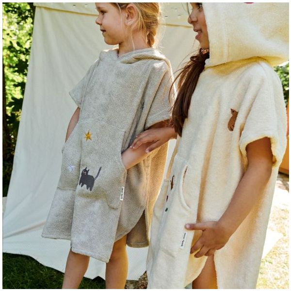 Puk Embroidered Terry Bath Poncho - Moon Cat