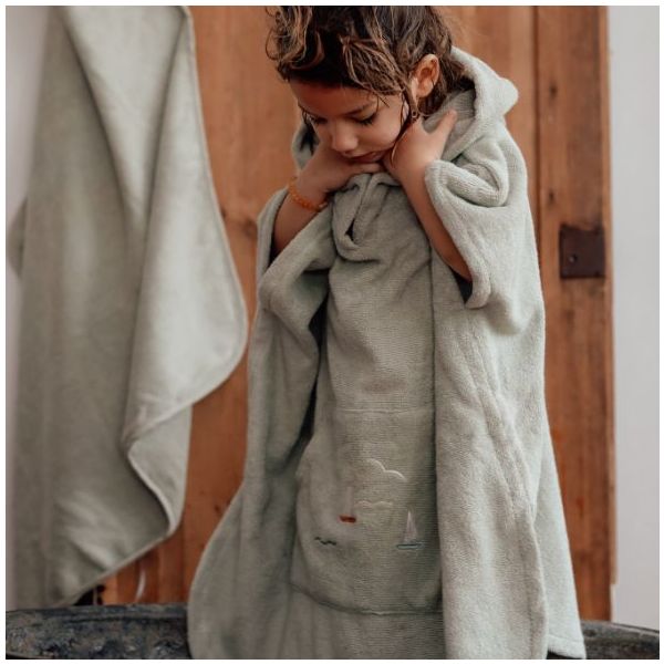 Puk Embroidered Terry Bath Poncho - Sailsboats