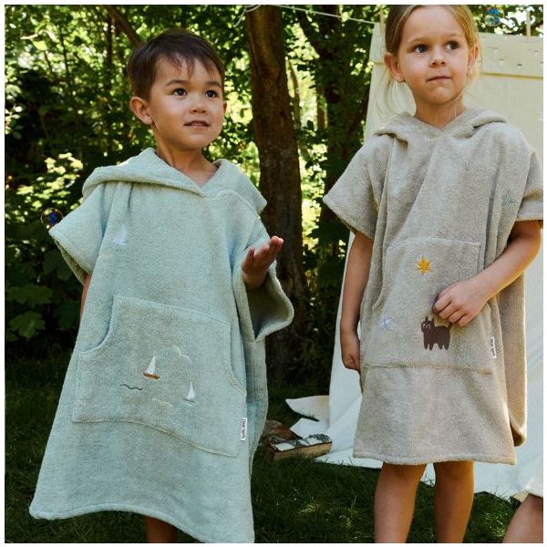 Puk Embroidered Terry Bath Poncho - Sailsboats