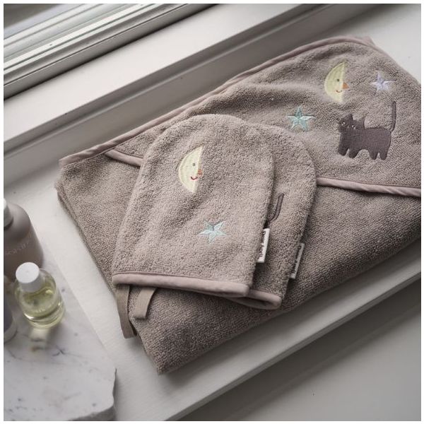 Set of 2 Paw Embroidered Bath Gloves - Moon Cat