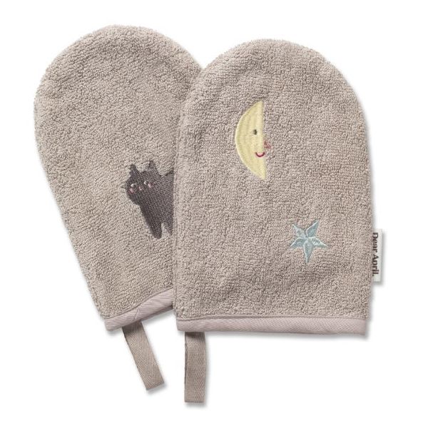 Set of 2 Paw Embroidered Bath Gloves - Moon Cat