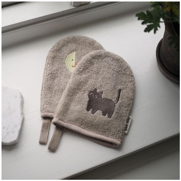 Set of 2 Paw Embroidered Bath Gloves - Moon Cat