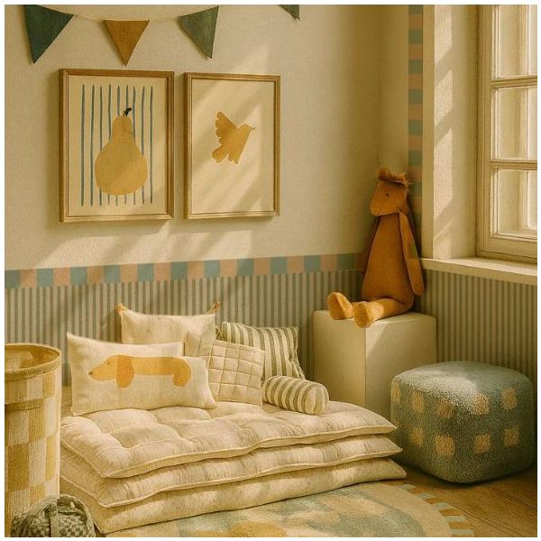 Tapetenbordüre Slim - Karos Beige / Blau