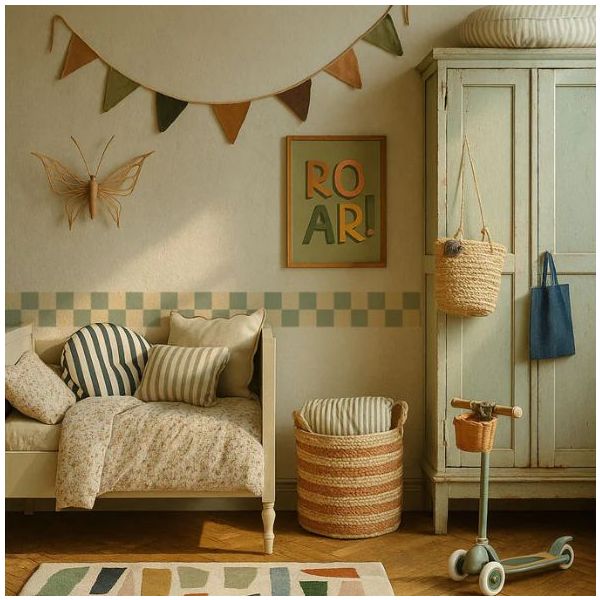 Tapetenbordüre Slim - Karos Creme / Grün