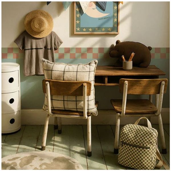 Tapetenbordüre Slim - Karos Braun / Grün