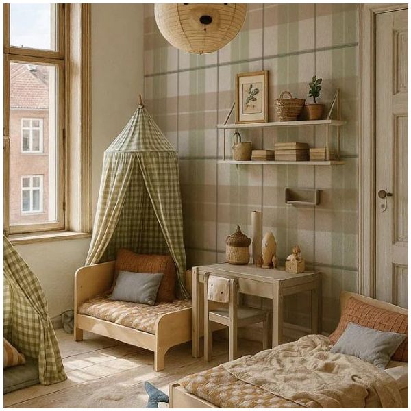 Check Maxi Wallpaper - Beige / Green