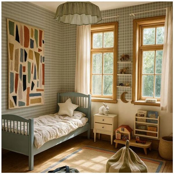 Check Minimini Wallpaper - Blue / Dark Green