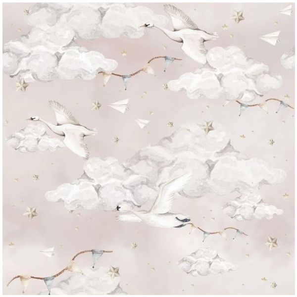Papier peint Cygnes Magiques - Rose