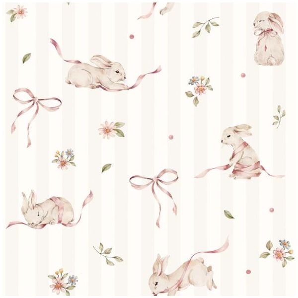 Rabbits on Stripes Wallpaper