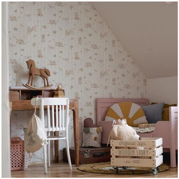 Rabbits on Stripes Wallpaper