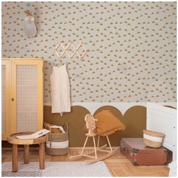 Papier peint Marguerites - Beige / Cannelle