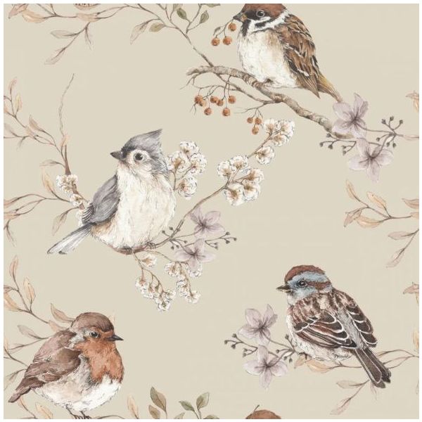 Papier peint Oiseaux - Beige