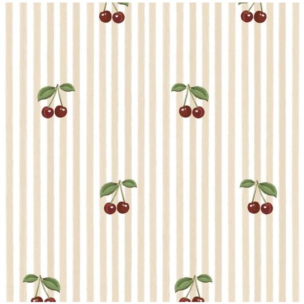 Papier peint Petites Cerises - Rayures Beige