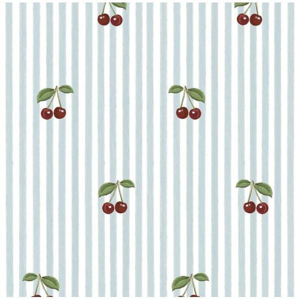 Papier peint Petites Cerises - Rayures Bleu