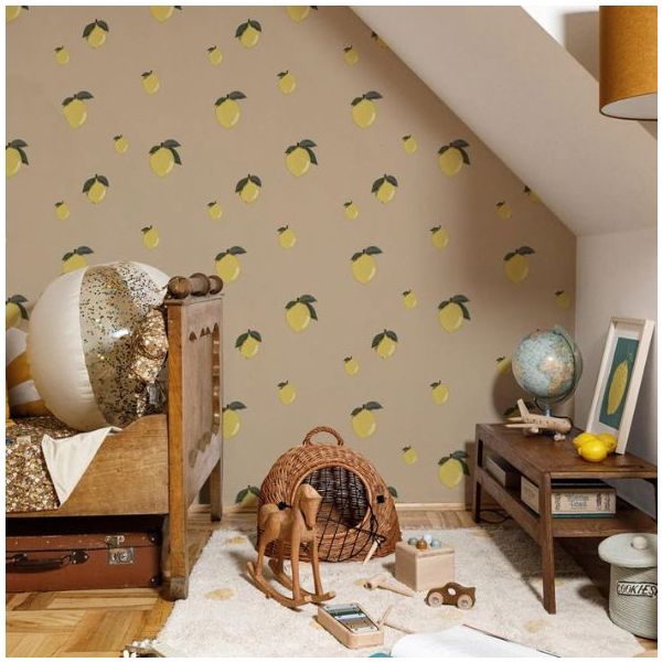 Papier peint Petits Citrons - Beige