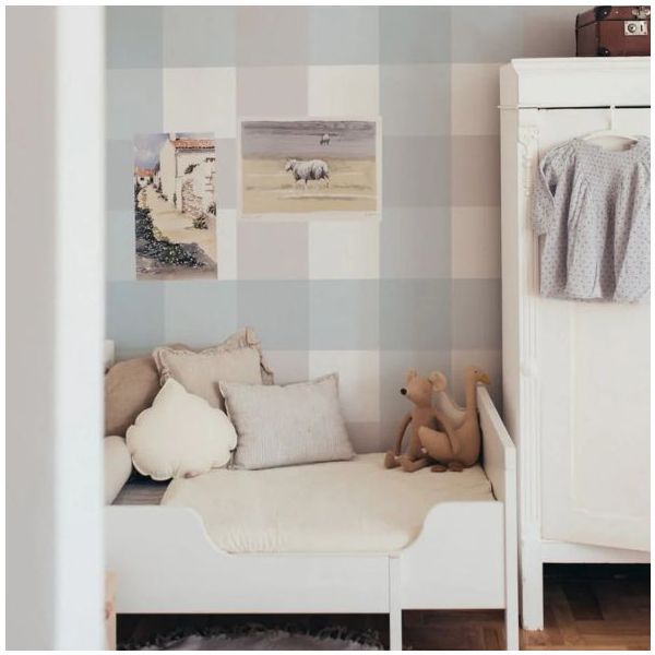 Papier peint Provence - Carreaux Beige / Bleu