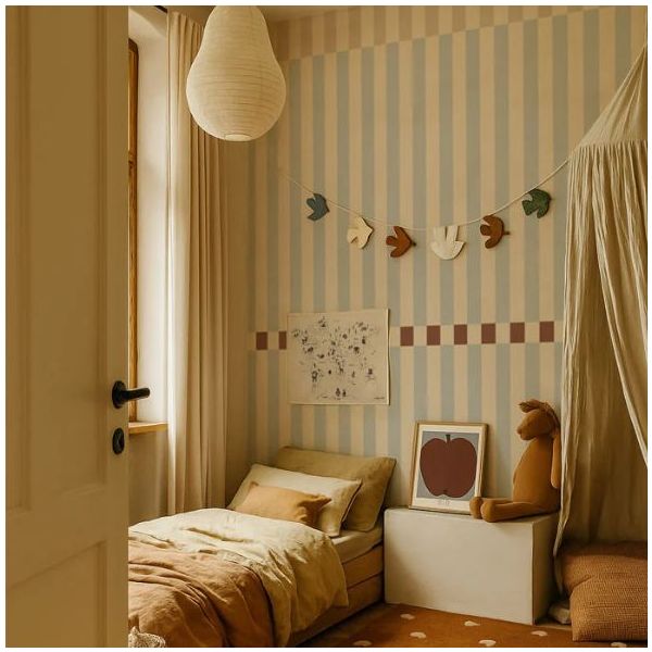 Stripes Nostalgia Wallpaper - Vintage Beige / Blue