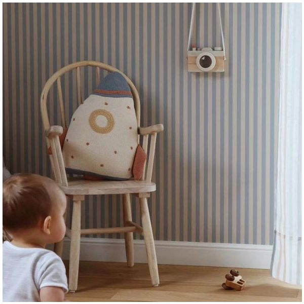 Papier peint Rayures Vintage - Beige / Bleu