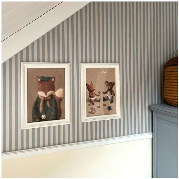 Papier peint Rayures Vintage - Beige / Bleu